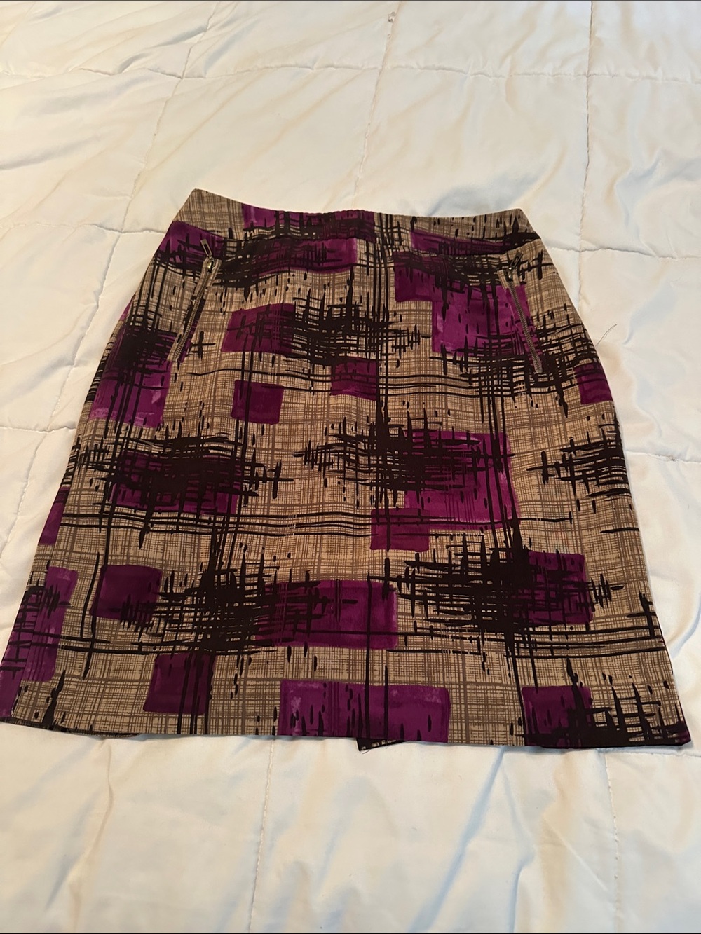 Merona Purple and Beige Abstract Pencil Skirt